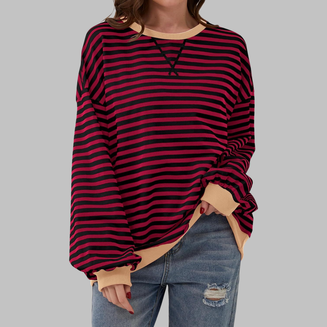 Fall fashion women's striped long sleeve casual sweatshirt, relaxed fit, perfect cozy pullover.