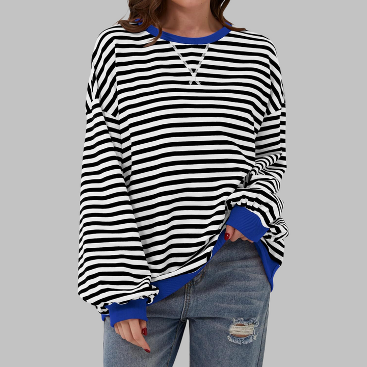 Everyday casual women's striped pullover, long sleeve, relaxed fit for ultimate comfort.