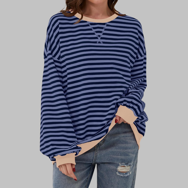 Women's casual striped long sleeve top, relaxed fit. A comfortable and cozy pullover for daily wear.