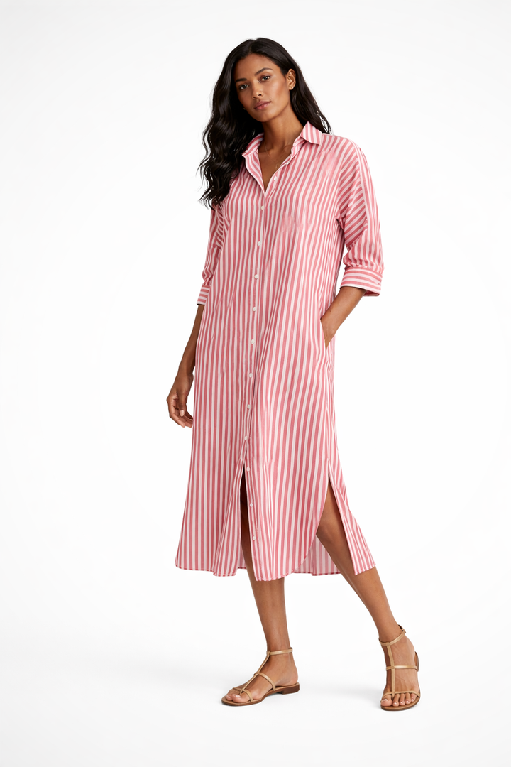 Women's striped midi shirt dress. Effortless casual style, perfect for summer days or a relaxed outing.