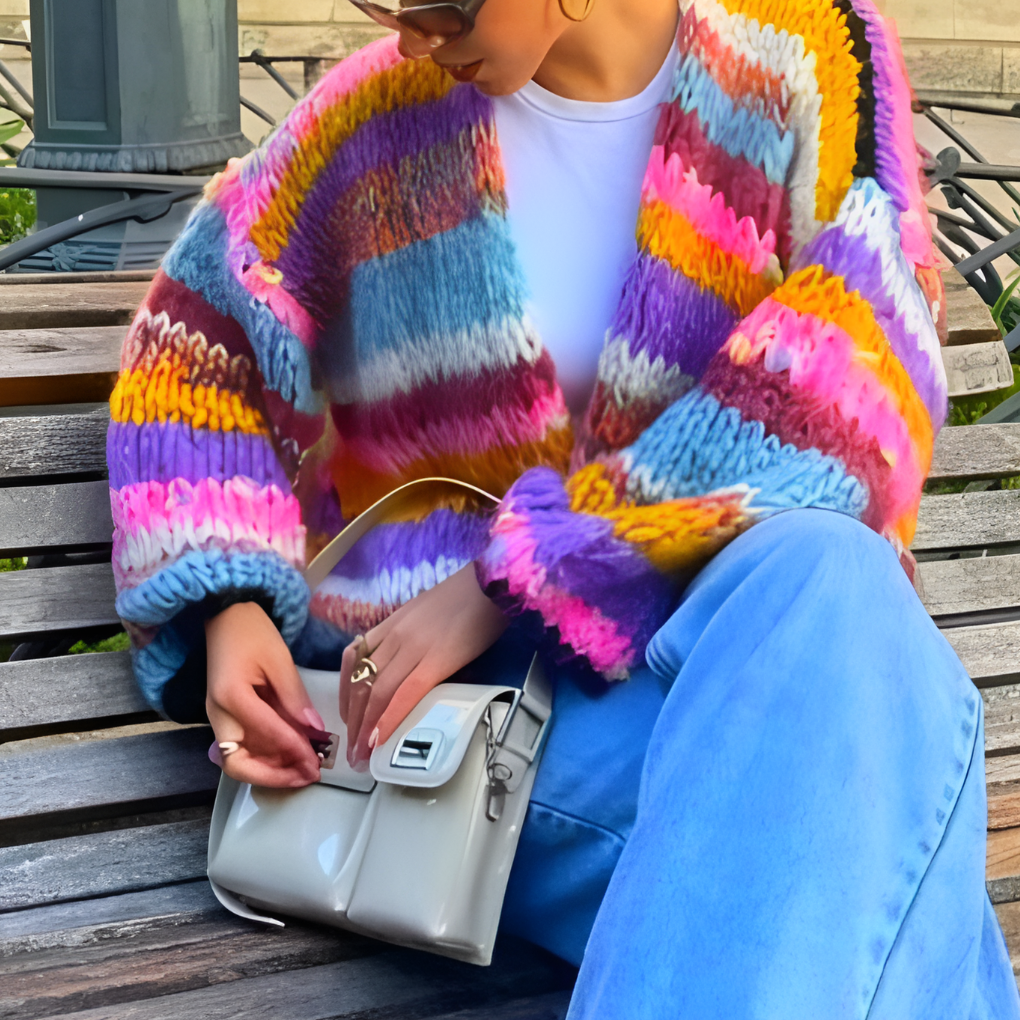 Women's striped open-front cardigan, long sleeve, mid-length, perfect for versatile layering and casual chic style.