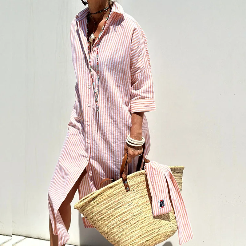 Comfortable striped shirt dress for women, a versatile summer dress for casual wear.