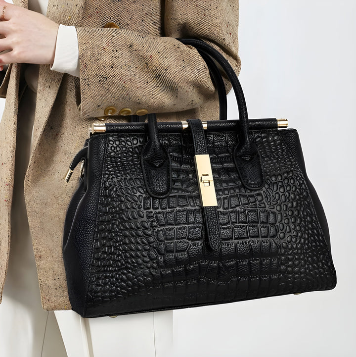 Versatile women's structured handbag in embossed leather. Elegant fashion accessory for daily use & office chic.