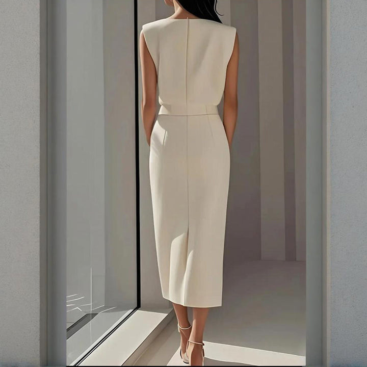 Tailored midi dress for women featuring a stylish split hem