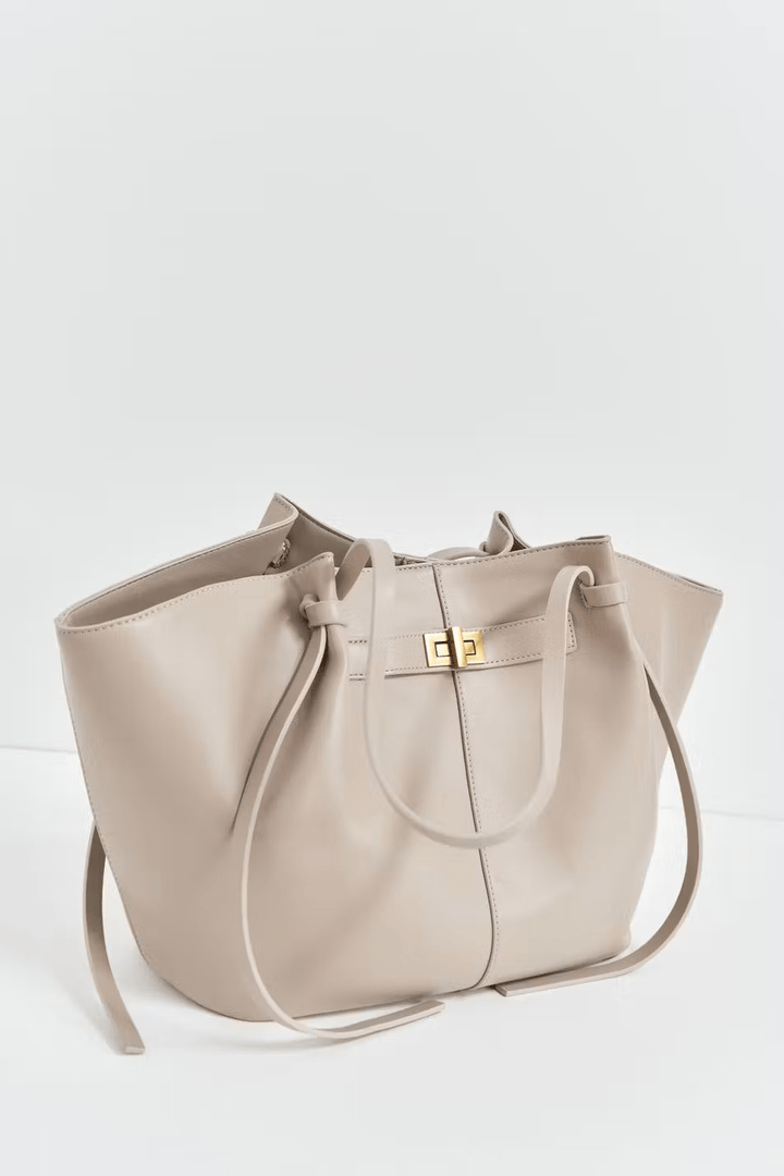 Functional & stylish women's structured tote with gold accents, perfect for organizing daily essentials.