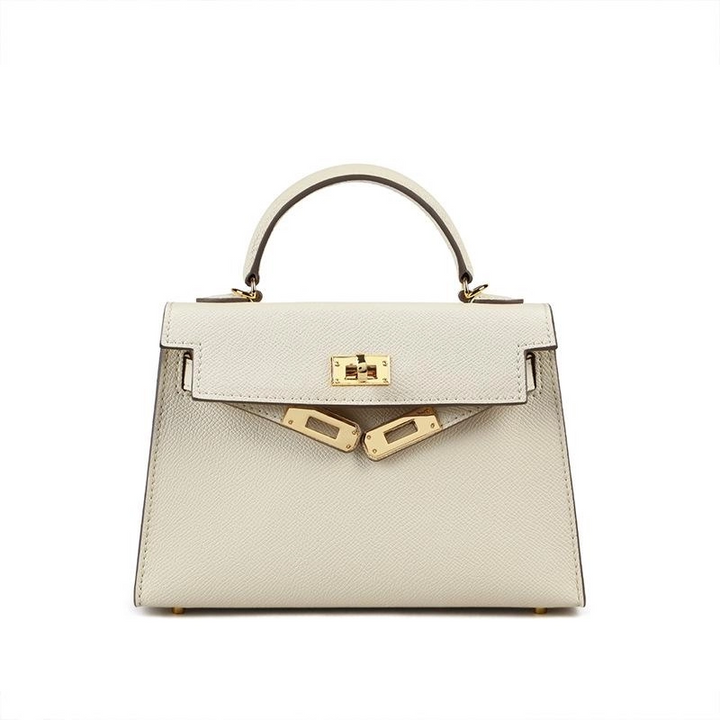 Smart structured women's handbag with an ergonomic top handle and a striking, secure gold lock.
