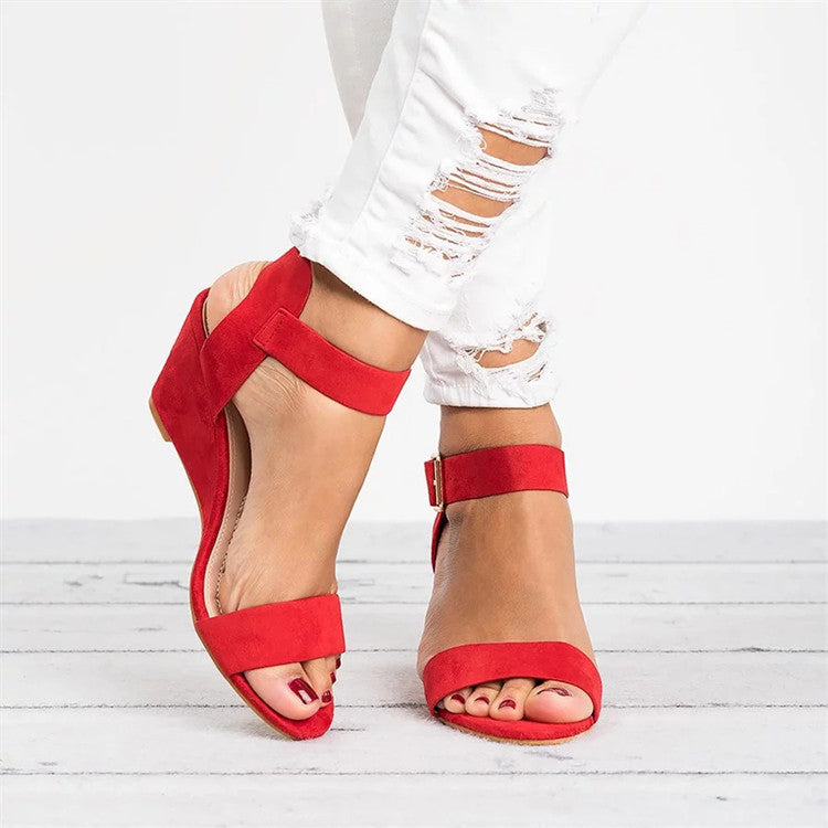 Comfortable women's wedge sandals with an elegant ankle strap. Ideal casual footwear for spring & summer.
