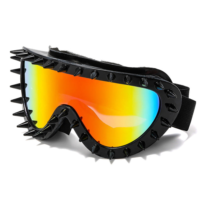 Unique women's goggles with spike design, dark lenses for UV protection & fashion.