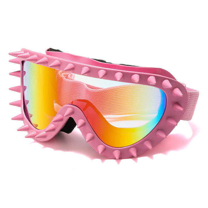 Trendy women's black goggles featuring a distinctive spike design for eye safety.