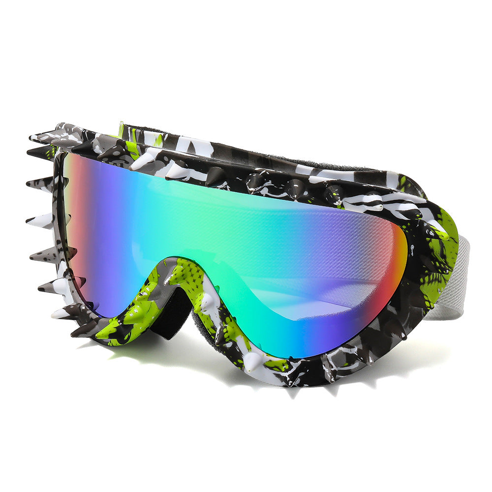 Protective black women's spike design eyewear, a stylish accessory for outdoor use.