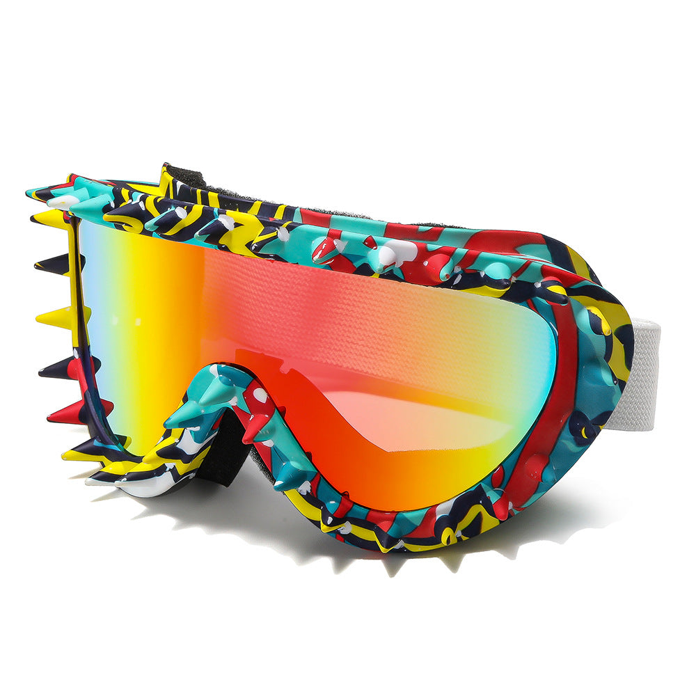 Trendy black spike design women's goggles, offering UV protection and a bold look.