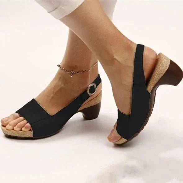 Elegant women's slingback sandals with comfortable block heels. Ideal for dressy summer occasions.