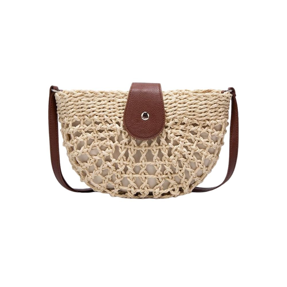 Women's stylish braided straw crossbody bag, perfect for summer. Lightweight and natural.