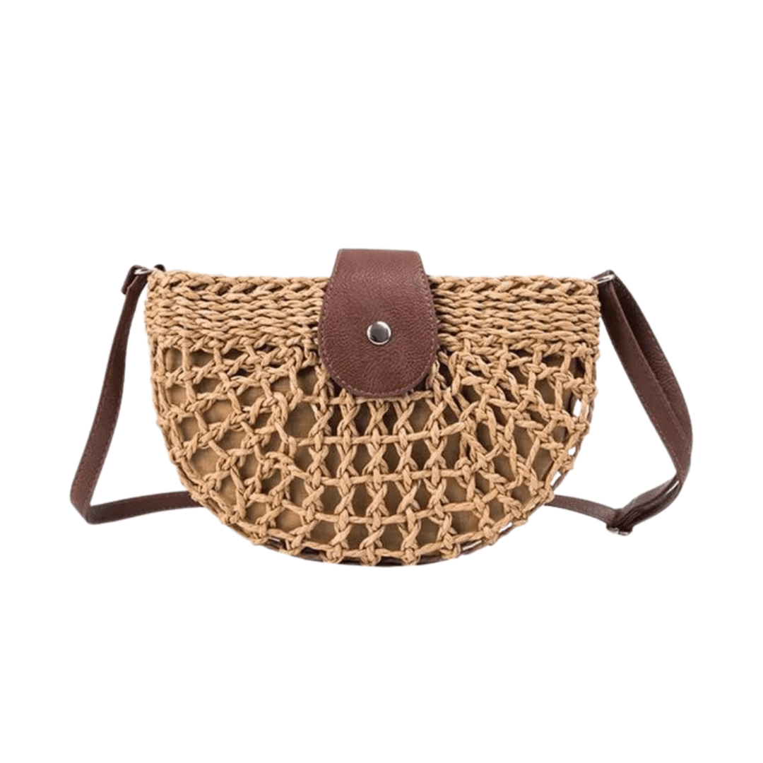 Versatile women's natural braided straw crossbody shoulder bag, stylish for summer & beach.
