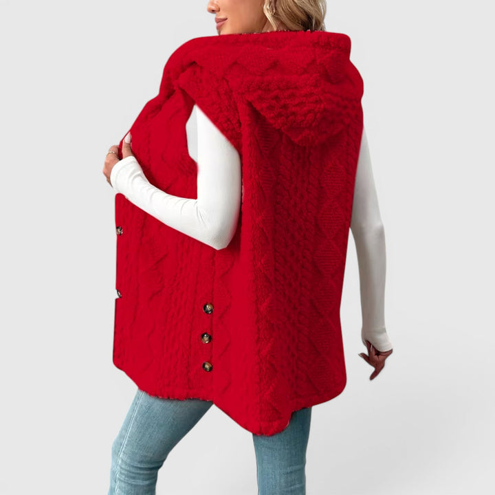 Women's cozy hooded vest, button-up design, perfect layering piece for any outfit.