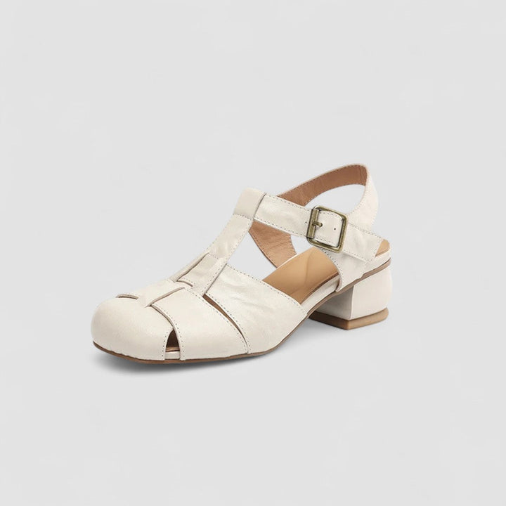 Women's casual-elegant closed-toe sandals, low heel comfort, great for spring fashion & versatile looks.