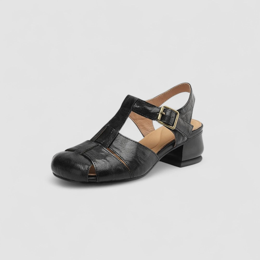 Stylish women's closed-toe multi-strap sandals with an adjustable buckle, offering chic comfort for any occasion.
