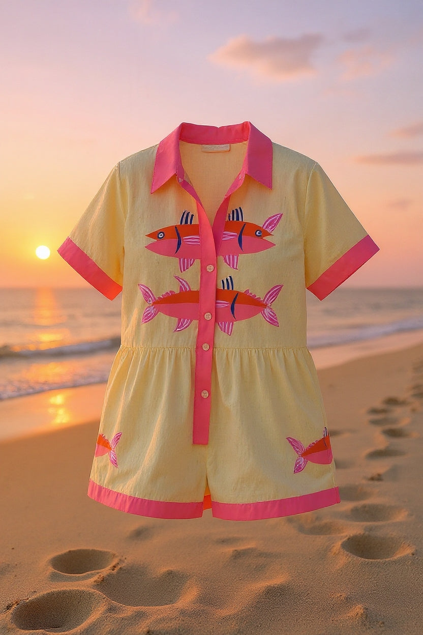 Versatile women's two-piece summer set. Stylish shorts outfit for casual outings or relaxed vacation wear.