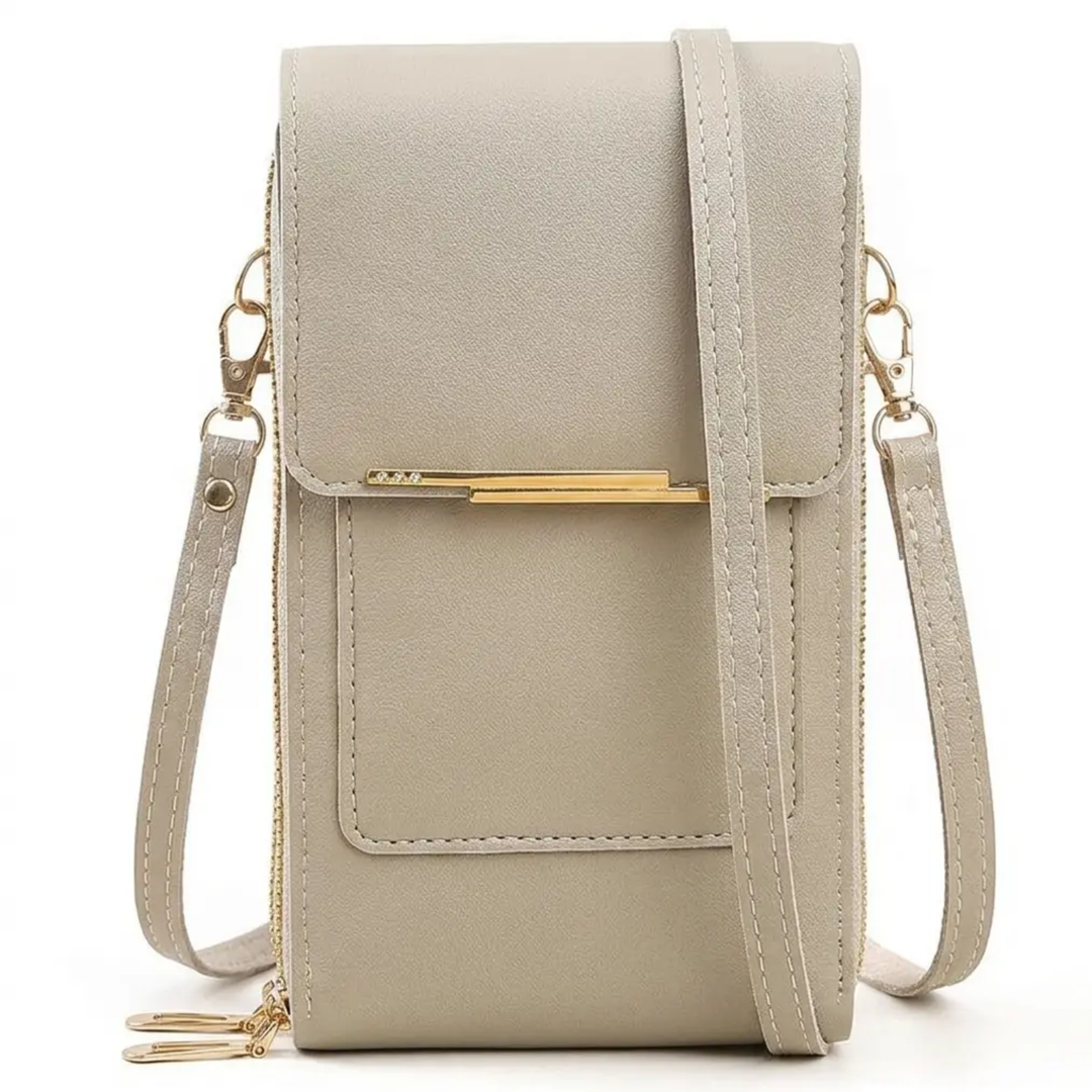 Women's tech-friendly crossbody purse with clear phone access & RFID, essential for busy days.