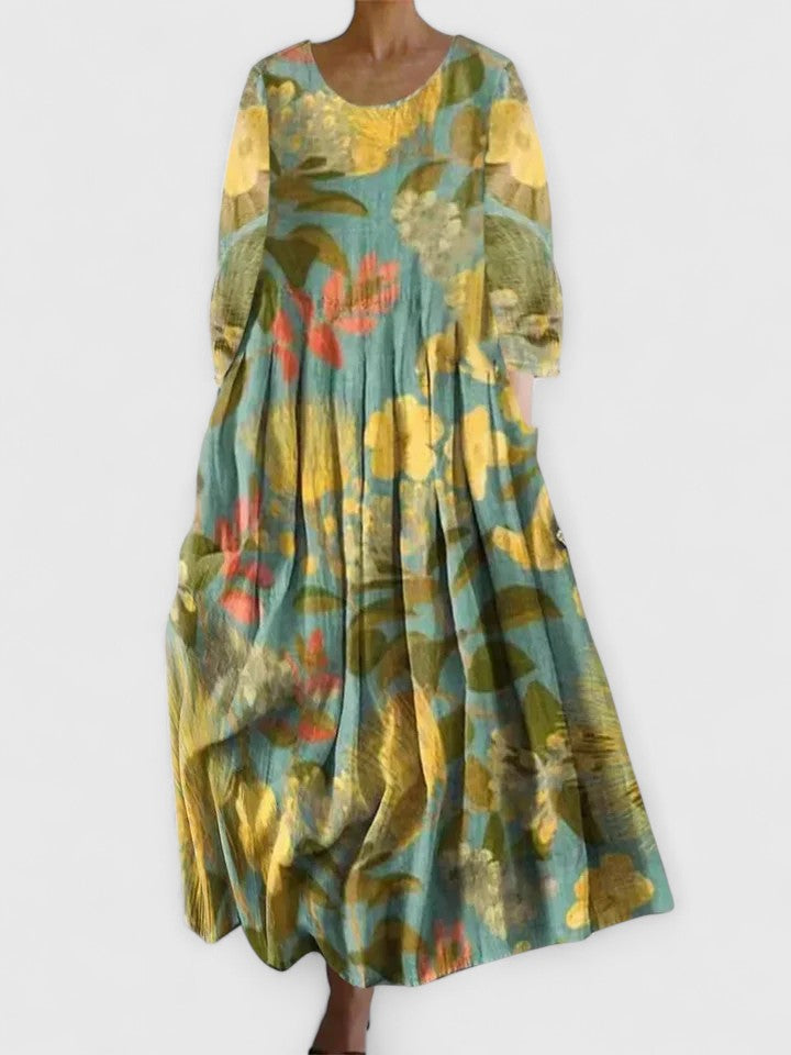 Chic floral midi dress for women, offering sophisticated style and comfort for spring and summer.