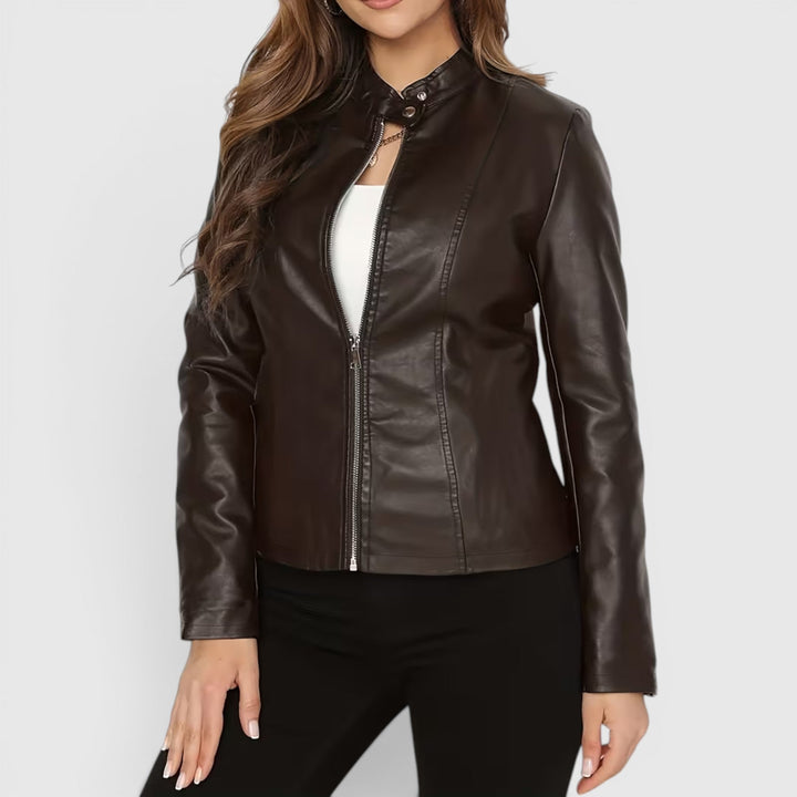 Women's stylish full zip jacket with a stand collar. Perfect casual outerwear for versatile fashion.