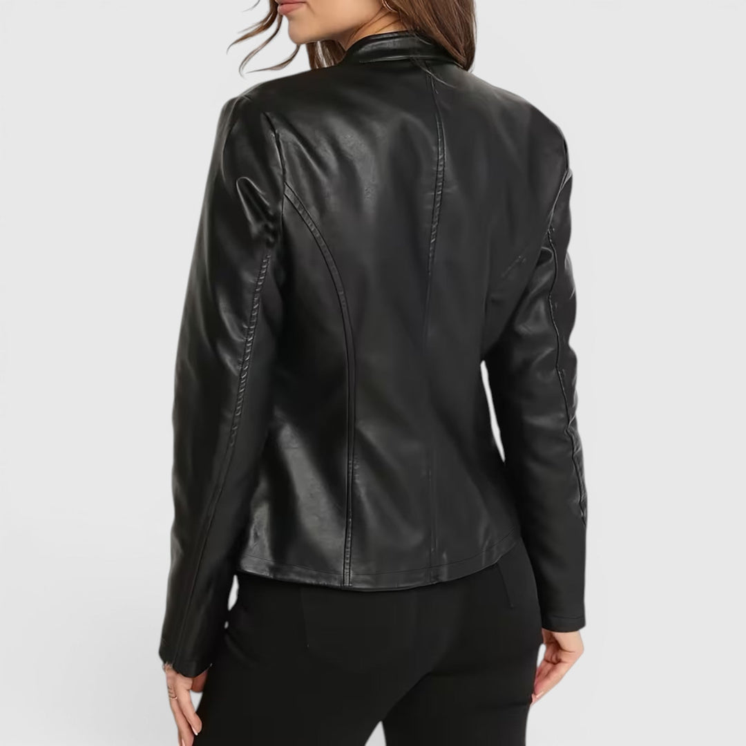 Elegant women's stand collar jacket, full zip closure. A versatile layering piece for all-season style.