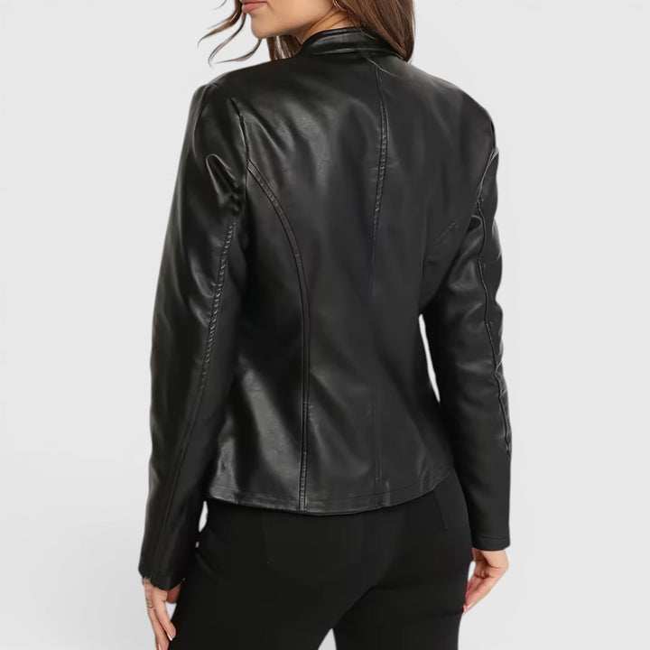 Elegant women's stand collar jacket, full zip closure. A versatile layering piece for all-season style.