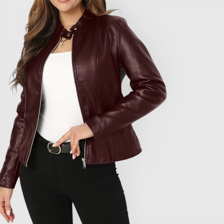 Trendy women's full zip stand collar jacket. An essential all-season layering piece for stylish outfits.