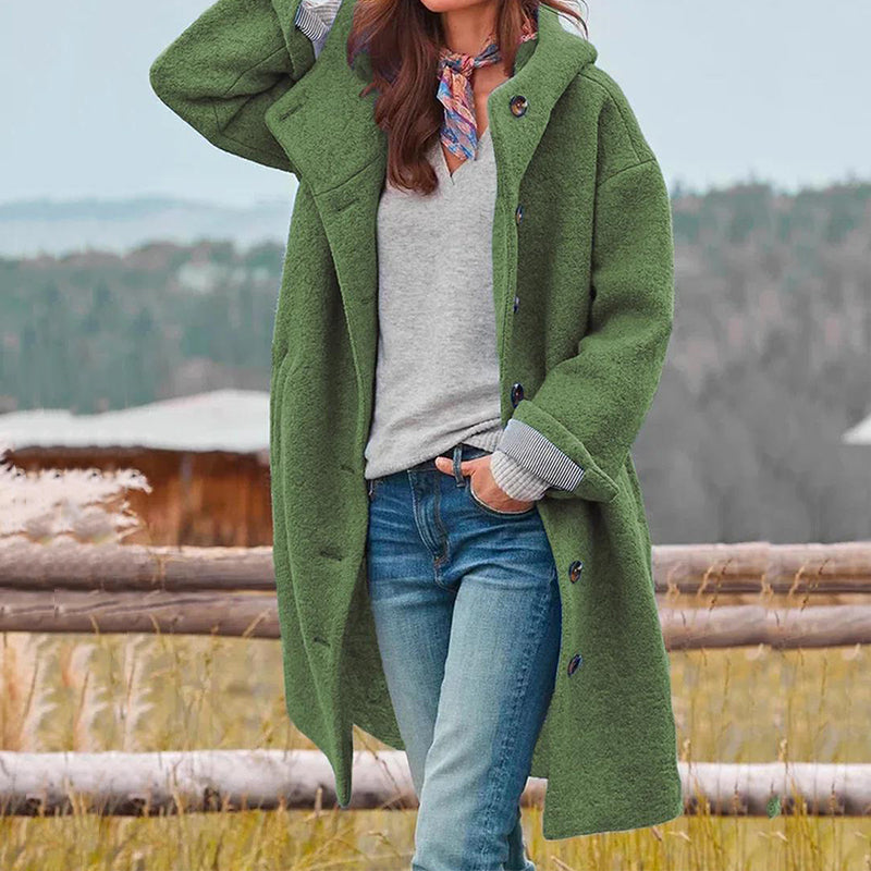 Women's stylish hooded long winter coat for cozy, warm, casual fashion outerwear