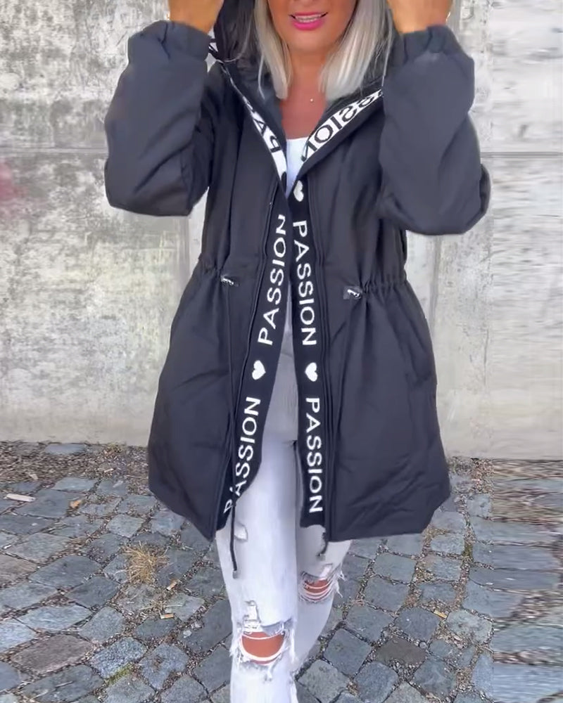 Women's stylish hooded zip trench coat. Perfect longline outerwear for spring and autumn seasons.