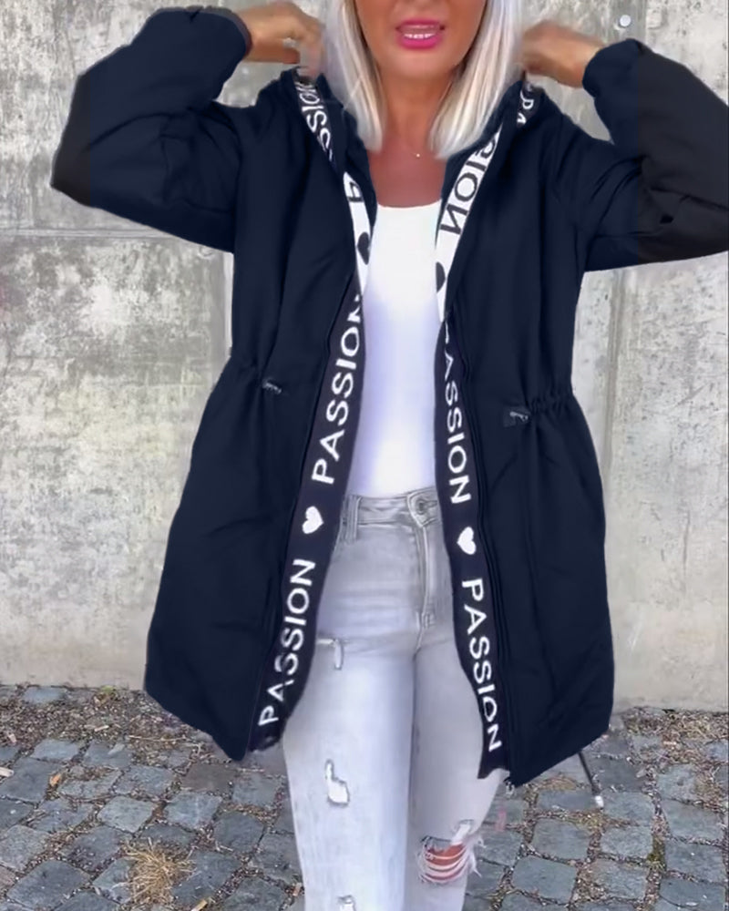 Women's longline hooded zip trench coat. A stylish lightweight spring autumn outerwear jacket.