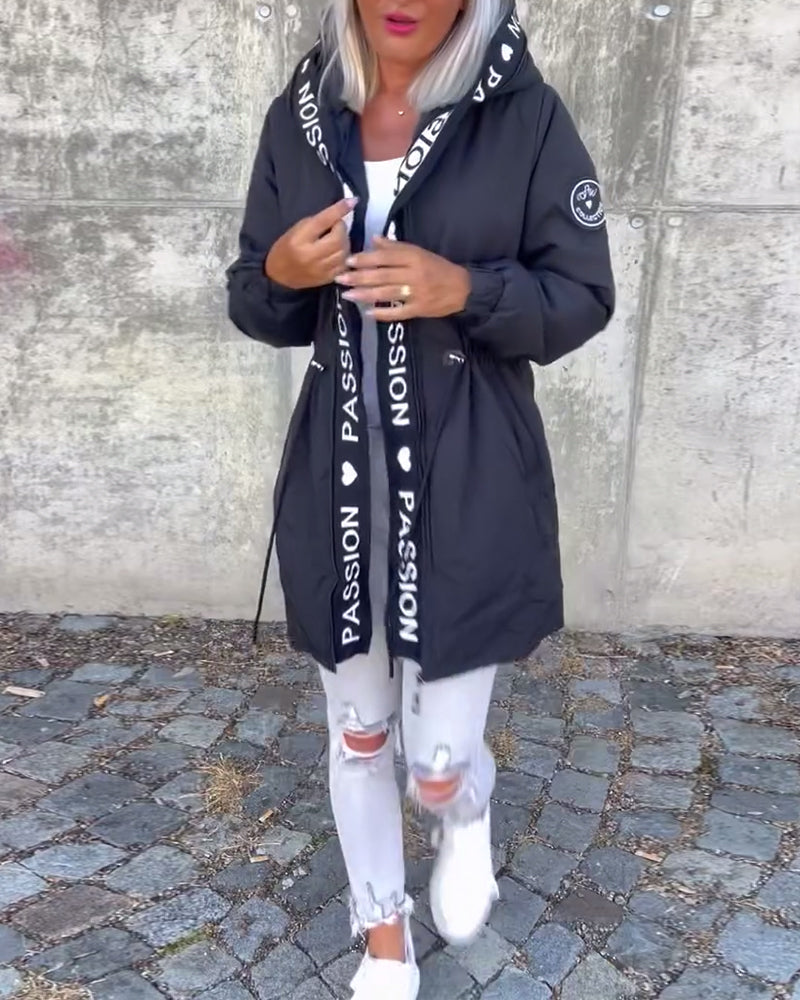 Stylish women's hooded long trench coat. Lightweight and comfortable spring autumn outerwear jacket.