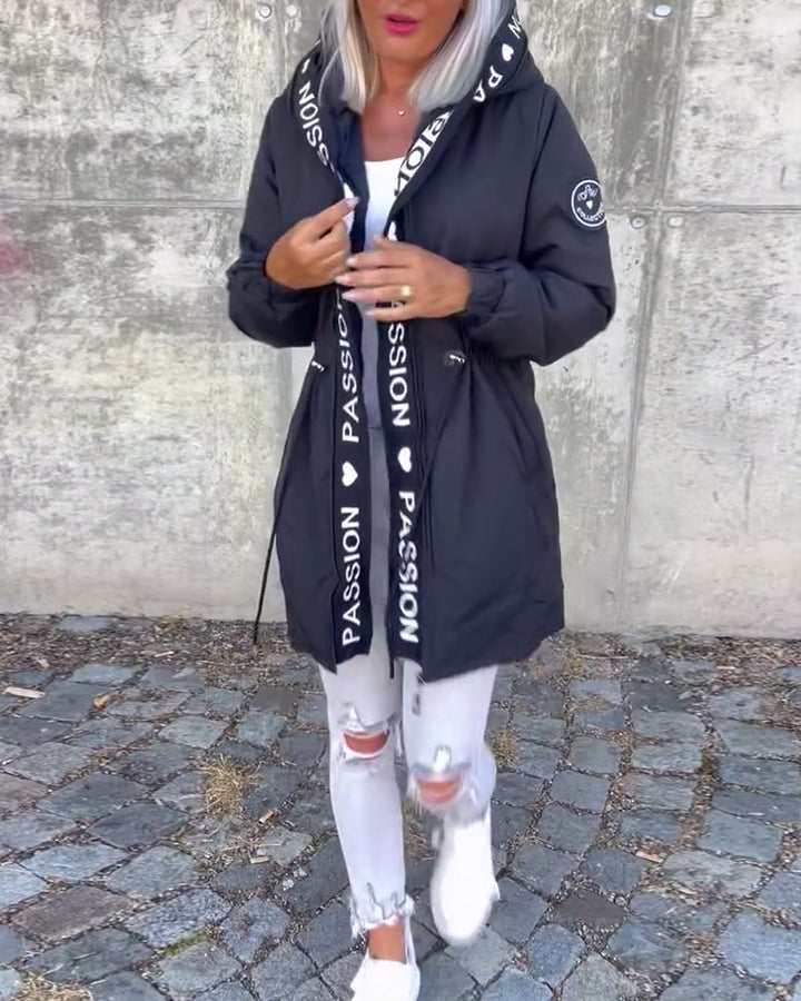 Stylish women's hooded long trench coat. Lightweight and comfortable spring autumn outerwear jacket.