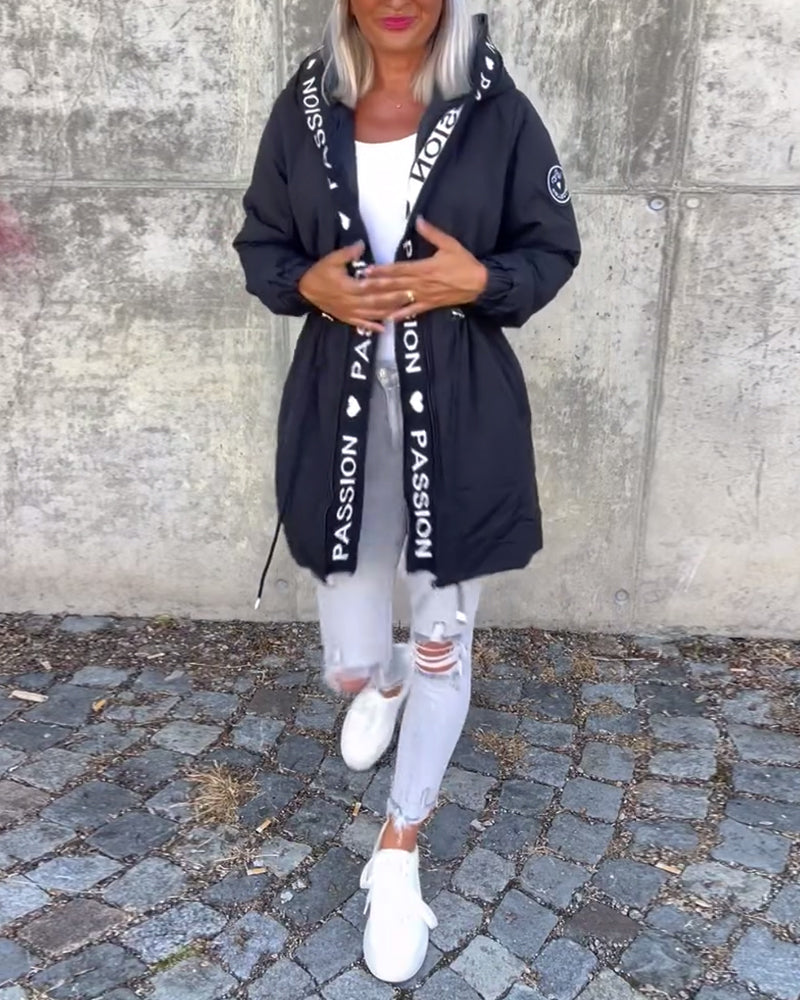 Elegant women's hooded trench coat. Lightweight zip-up longline jacket, perfect spring autumn outerwear.