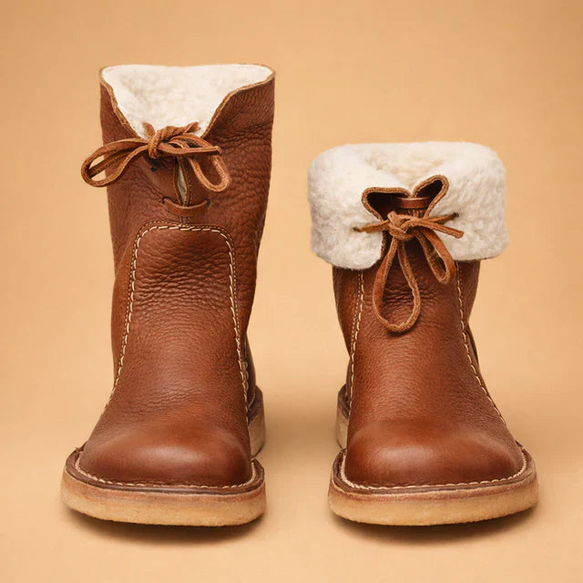 Women's stylish lace-up ankle boots in warm winter footwear design.