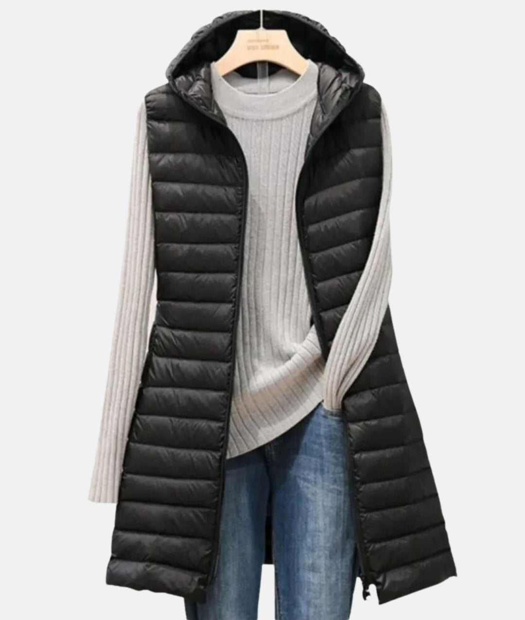 Casual women's long quilted jacket. Lightweight and stylish outerwear for cooler weather.