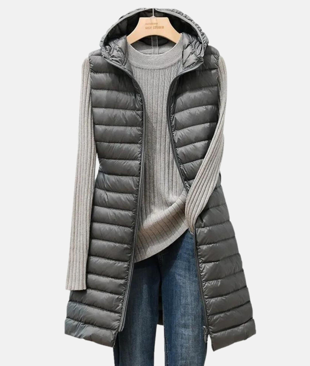 Lightweight quilted long jacket for women, perfect stylish outerwear for fall and winter seasons.