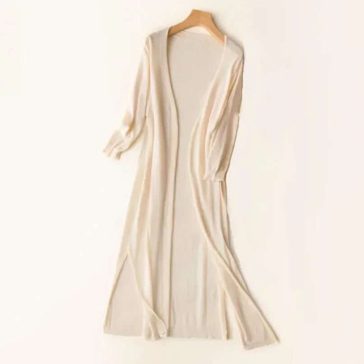 Casual women's long coffee sweater, a cozy cardigan for everyday effortless layering.