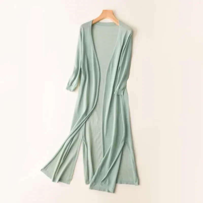 Women's stylish coffee long cardigan sweater, great for elegant layering and comfort.