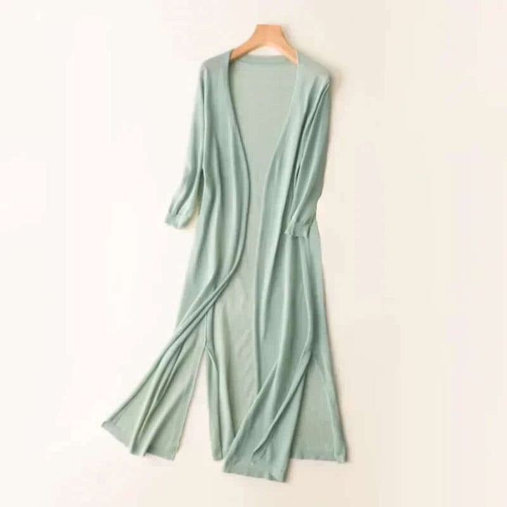 Women's stylish coffee long cardigan sweater, great for elegant layering and comfort.