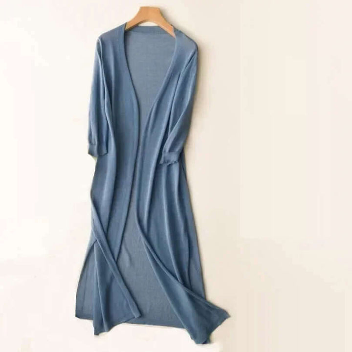 Women's versatile green long cardigan, a cozy sweater for effortless fall & winter fashion.