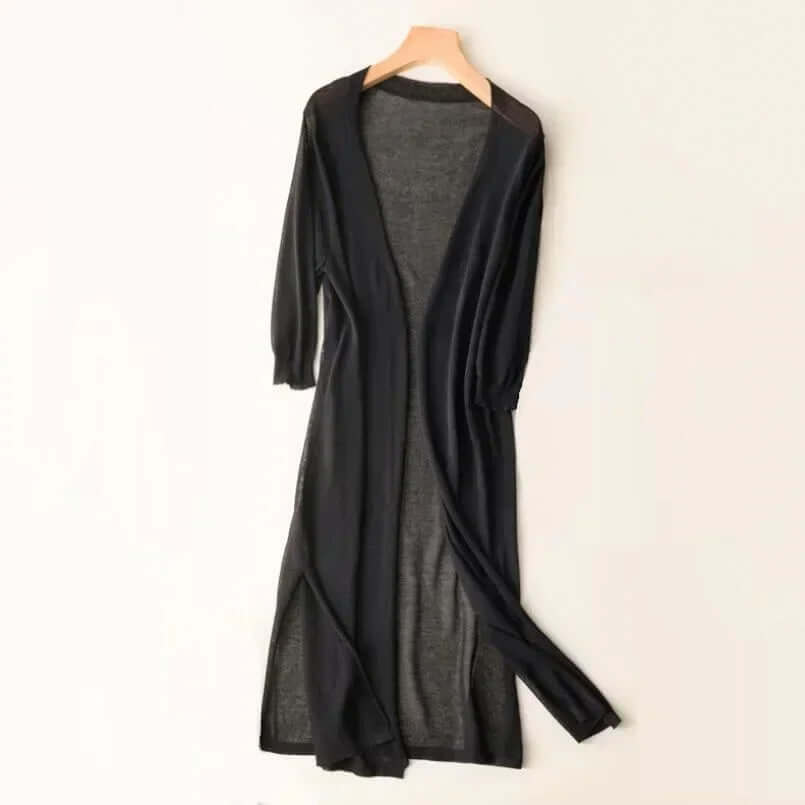 Versatile women's coffee long cardigan, a chic outerwear piece for casual fall style.