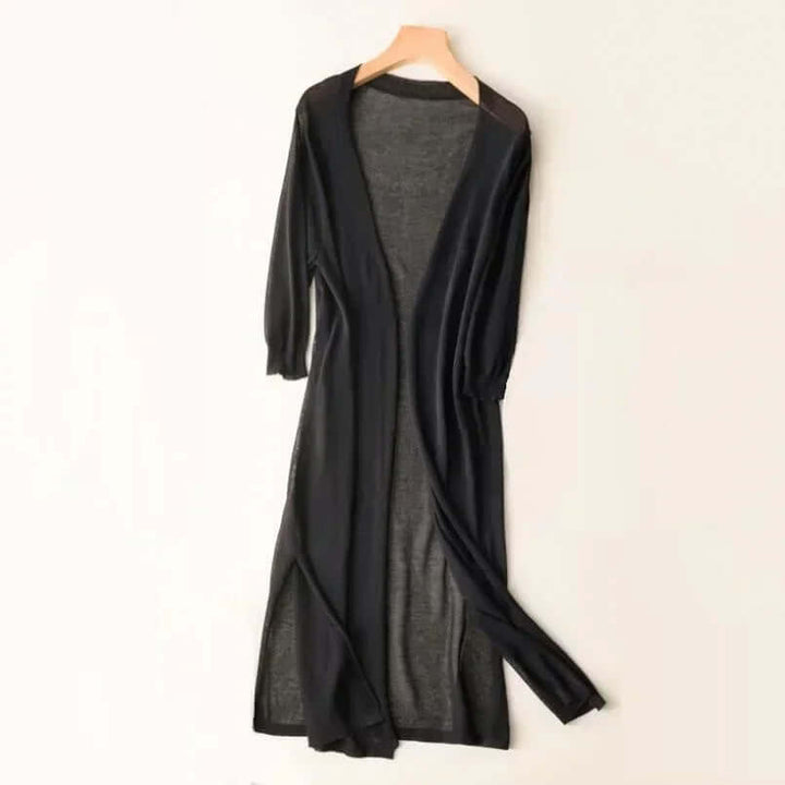 Versatile women's coffee long cardigan, a chic outerwear piece for casual fall style.