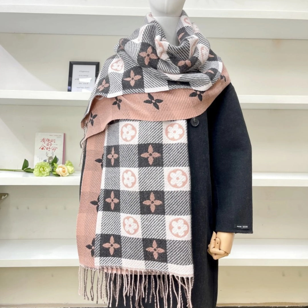 Versatile women's reversible Mickey Plaid Scarf with fringed ends. Ideal for fall & winter fashion.