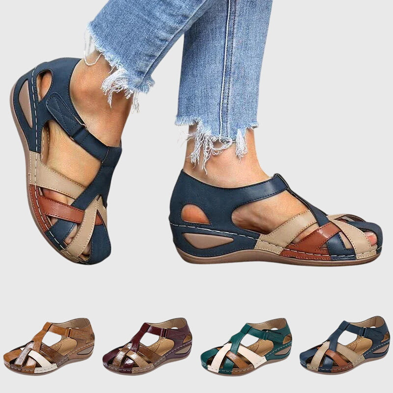 Casual women's orthopaedic wedge sandals with arch support & adjustable straps, blending style & comfort.