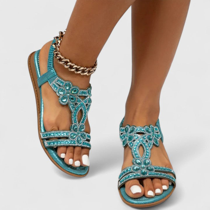 Women's stylish orthopedic sandals with intricate beadwork for all-day comfort & foot support.