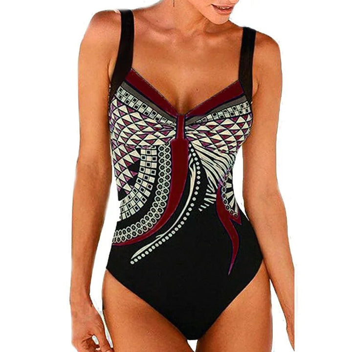 Women's stylish printed one-piece swimsuit with comfortable tank straps, perfect for beach & pool.