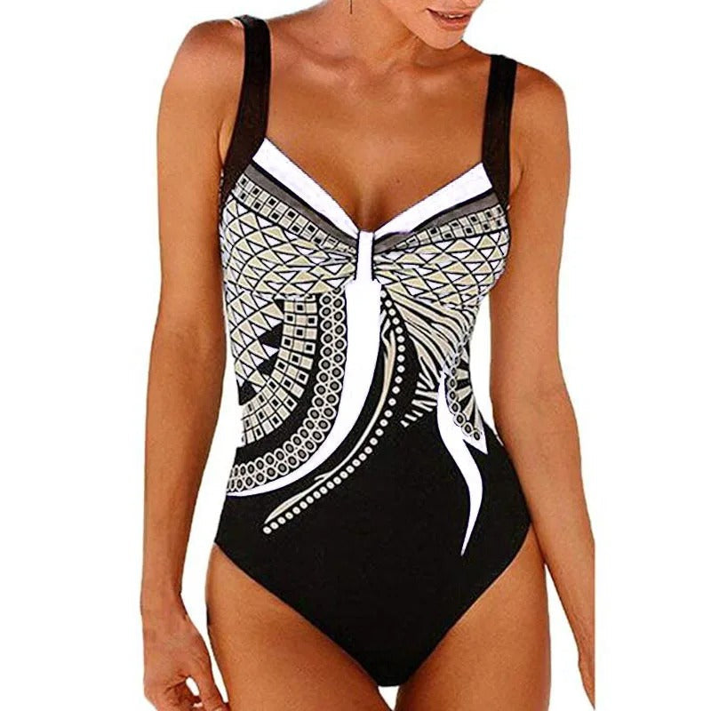 Flattering women's printed tank swimsuit, a comfortable and stylish one-piece for all summer activities.