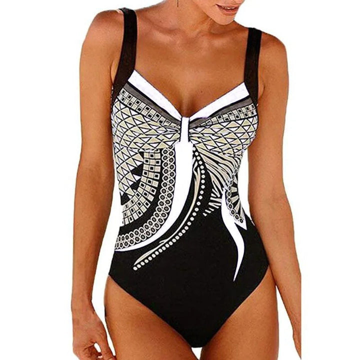 Flattering women's printed tank swimsuit, a comfortable and stylish one-piece for all summer activities.