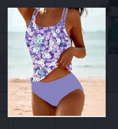 Women's stylish printed tankini swimwear, versatile for beach, pool, or summer vacation outfits.